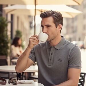 Loewe 100% Cotton Charcoal Gray Polo Shirt with Iconic Logo, Luxury Designer, S